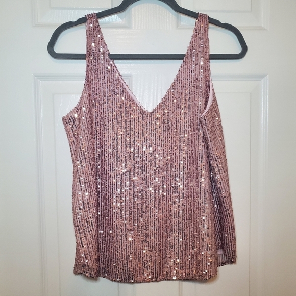 Loft Pink Sequin Top Sz S - Picture 1 of 9